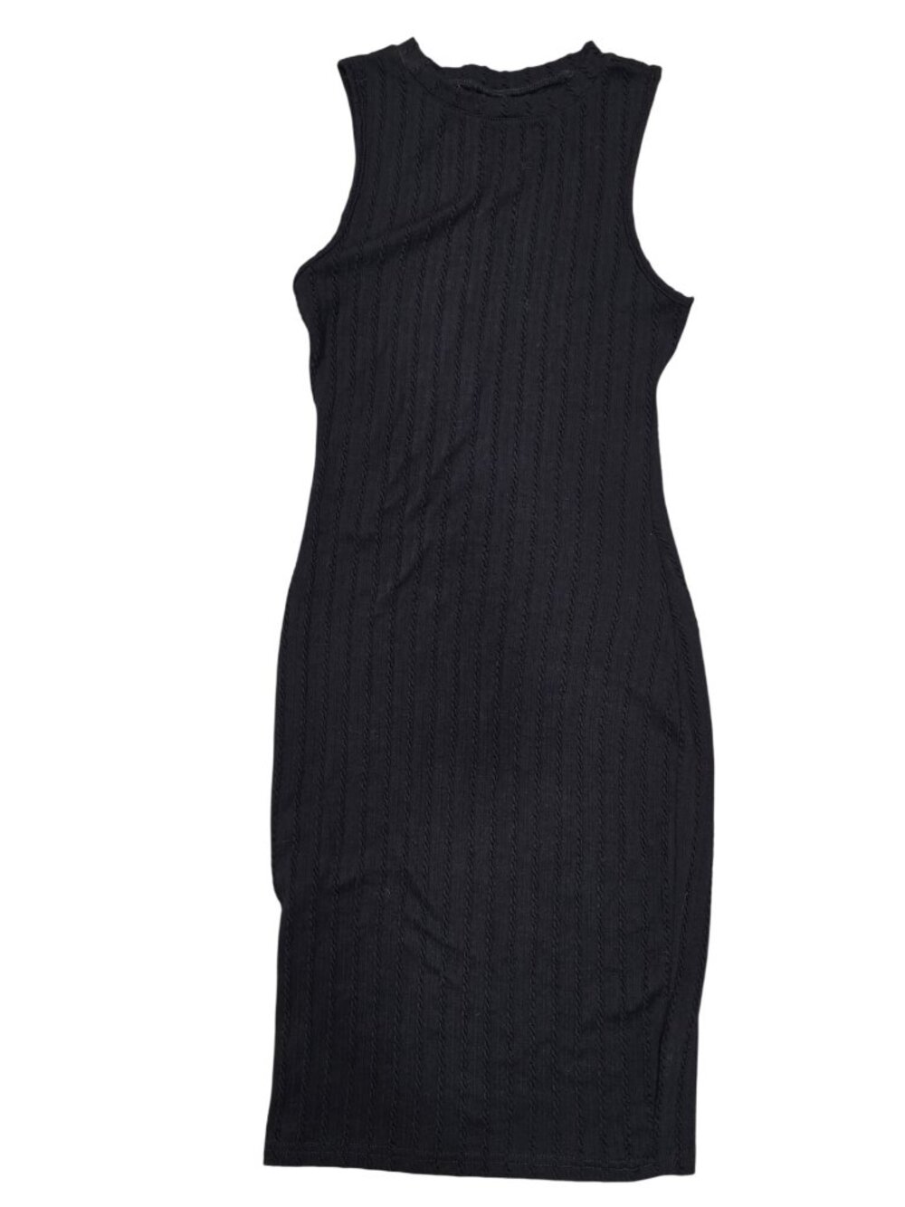 Sleeveless Black Textured Midi Dress With Ribbed Detail Sz 11 little black dress